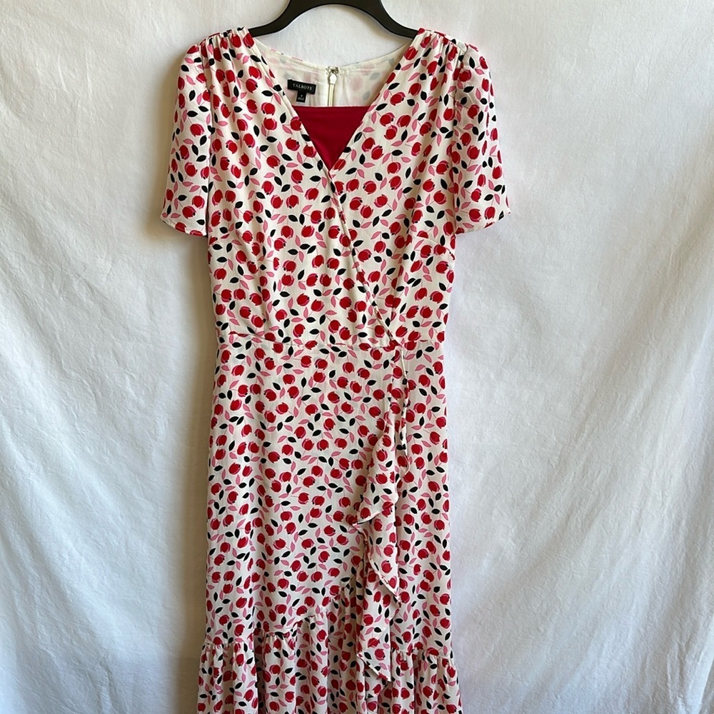 Talbots floral Cascade faux wrap and ruffles dress, size 8
